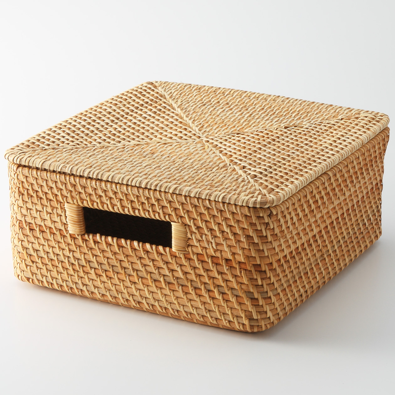 Stackable Rattan Square Basket Lid 35 x 36 x 2 cm Natural