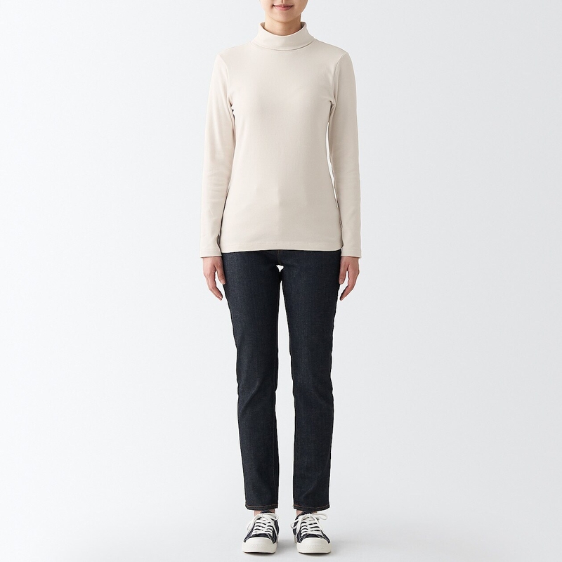 Shop Stretch Ribbed Turtle Neck Long Sleeve T Shirt online Muji UAE